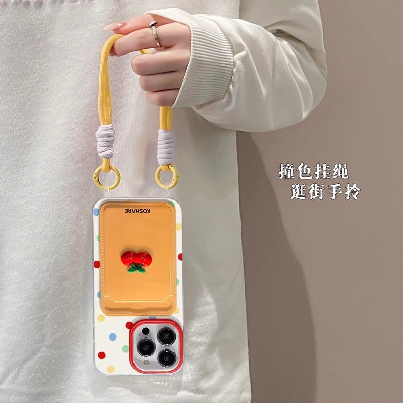 Cherry doll for apple 16promax mobile phone case iphone15 card bag lanyard 17 silicone 14 protective case