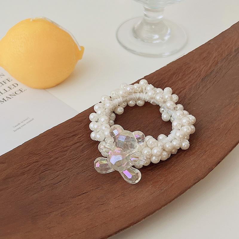 Princess Crown Pearl Hair Ties for Girls - Korean Style Bun and Ponytail Accessories