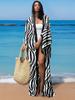 European-American Black & White Floral Cotton Cardigan - Seaside Vacation Swim Cover-Up