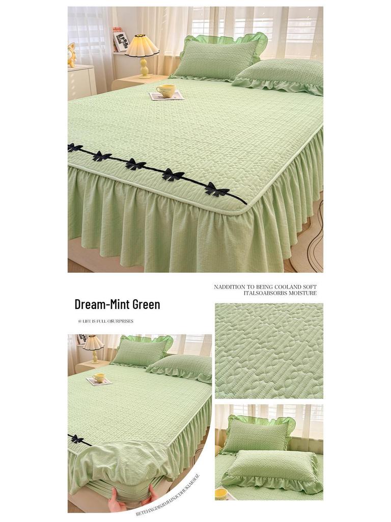 A-Grade Crinkled Double-Layer Bed Skirt & Cover: Non-Slip, Machine-Washable Mattress Protector