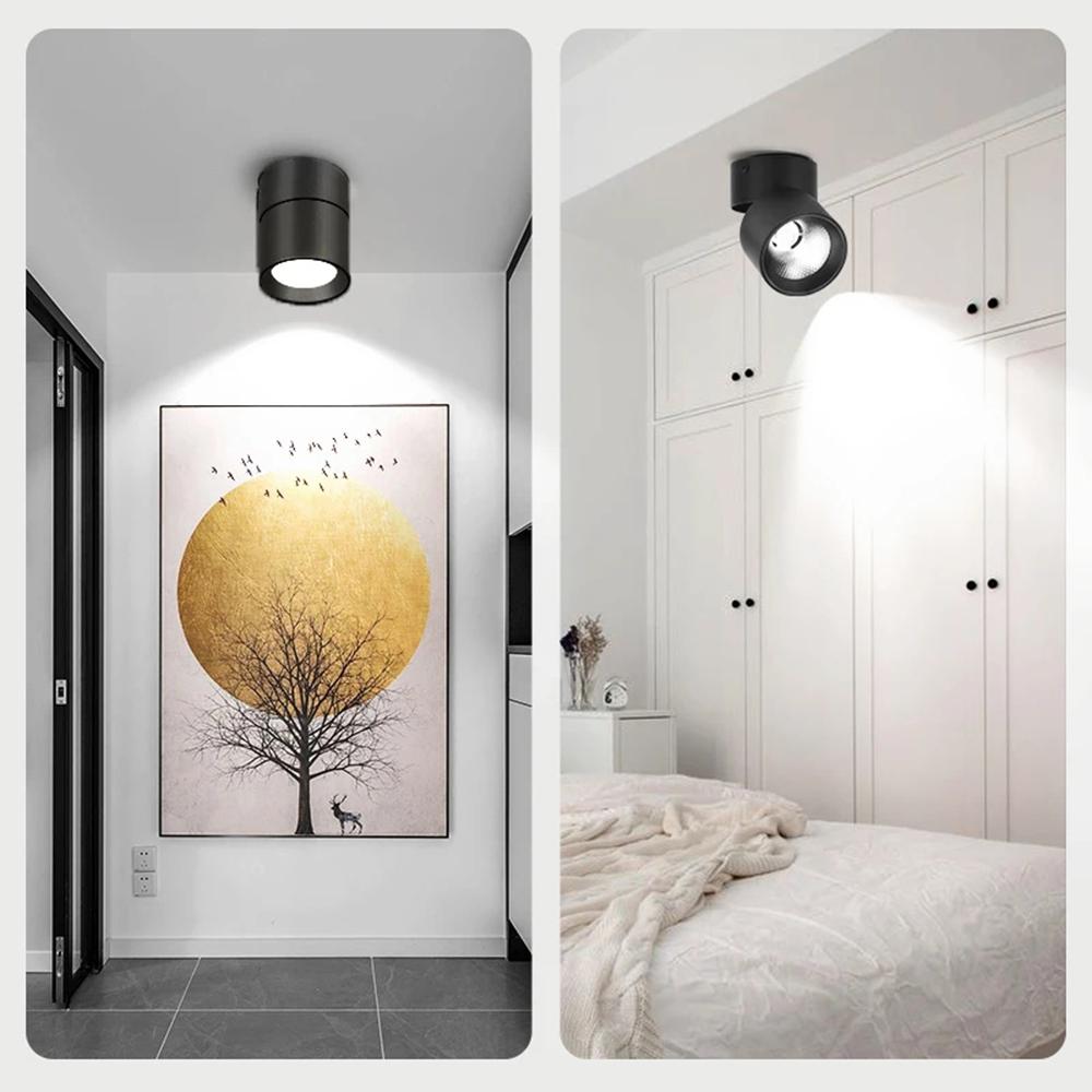 7W LED Downlight Foldable 90°Adjustable COB Surface Mounted Spotlight Ceiling Lamp For Living Room Kitchen Indoor Spot Light