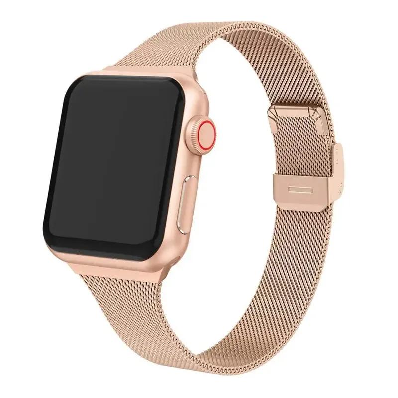 

Milanese Loop Strap For Apple Watch band 45mm/41mm 44 mm 40mm iWatch bands thin steel bracelet series 5 4 3 SE 6 7 Correa woman 38mm or 40mm or 41MM сірий