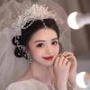 Crystals Bridal Headband with Forehead Chain Adjustable Wedding Crown/Ear Hangers Jewelry for Photography and Ceremony