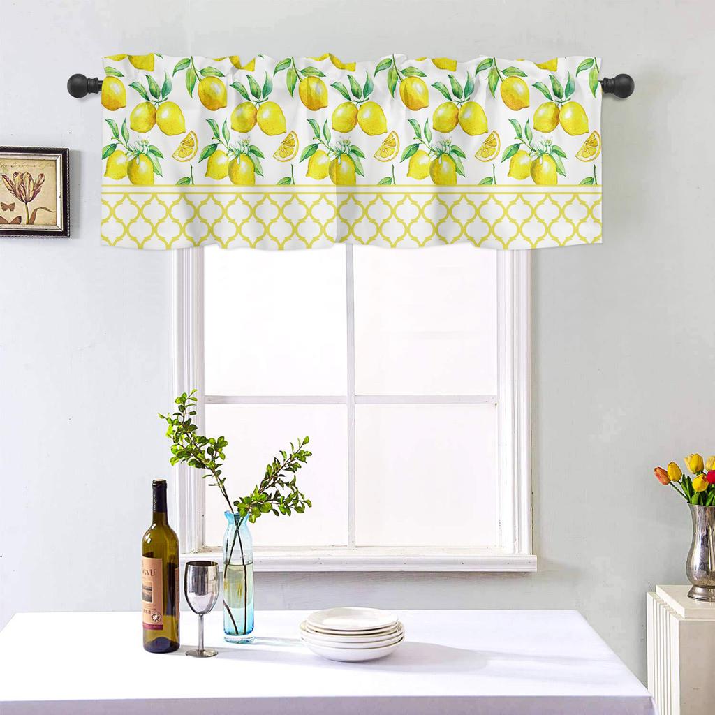 Lemon and Tartan Window Top Curtain Fashion Printing Light Blocking Short Window Valance Curtain for Kitchen Bedroom