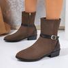 Vintage Brown Western Cowboy Boots Women 2025 Winter Side Zip Medium Heel Suede Ankle Boots Metal Belt Buckle Designer Shoes