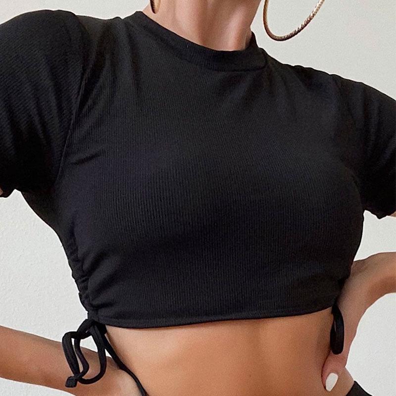 

2024 Европейский и американский спортивный купальник бикини однотонного цвета с кружевной шнуровкой и короткими рукавами для женщин Extra Large