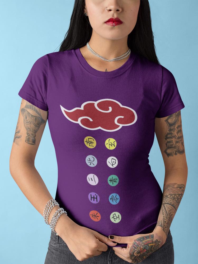 Naruto Akatsuki Shirt Logo Rote Wolken Ring Symbole Anime Bio Damen Tailliert