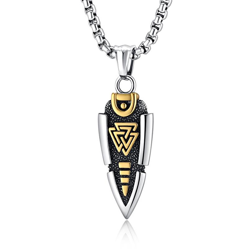 Vintage Stil Nordisch Odin Speer Anhänger Trendig Edelstahl Gungnir Pfeilspitze Halskette Herren Wikinger Rune Valknut Amulett Schmuck