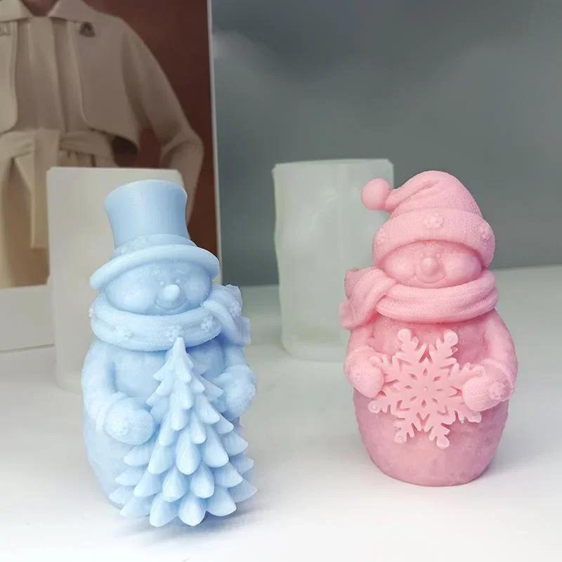 New Cute Hat Scarf Snowman Candle Silicone Mold Hold Snowflake Christmas Tree Plaster Soap Resin Mould HOME Decor Gift 2024