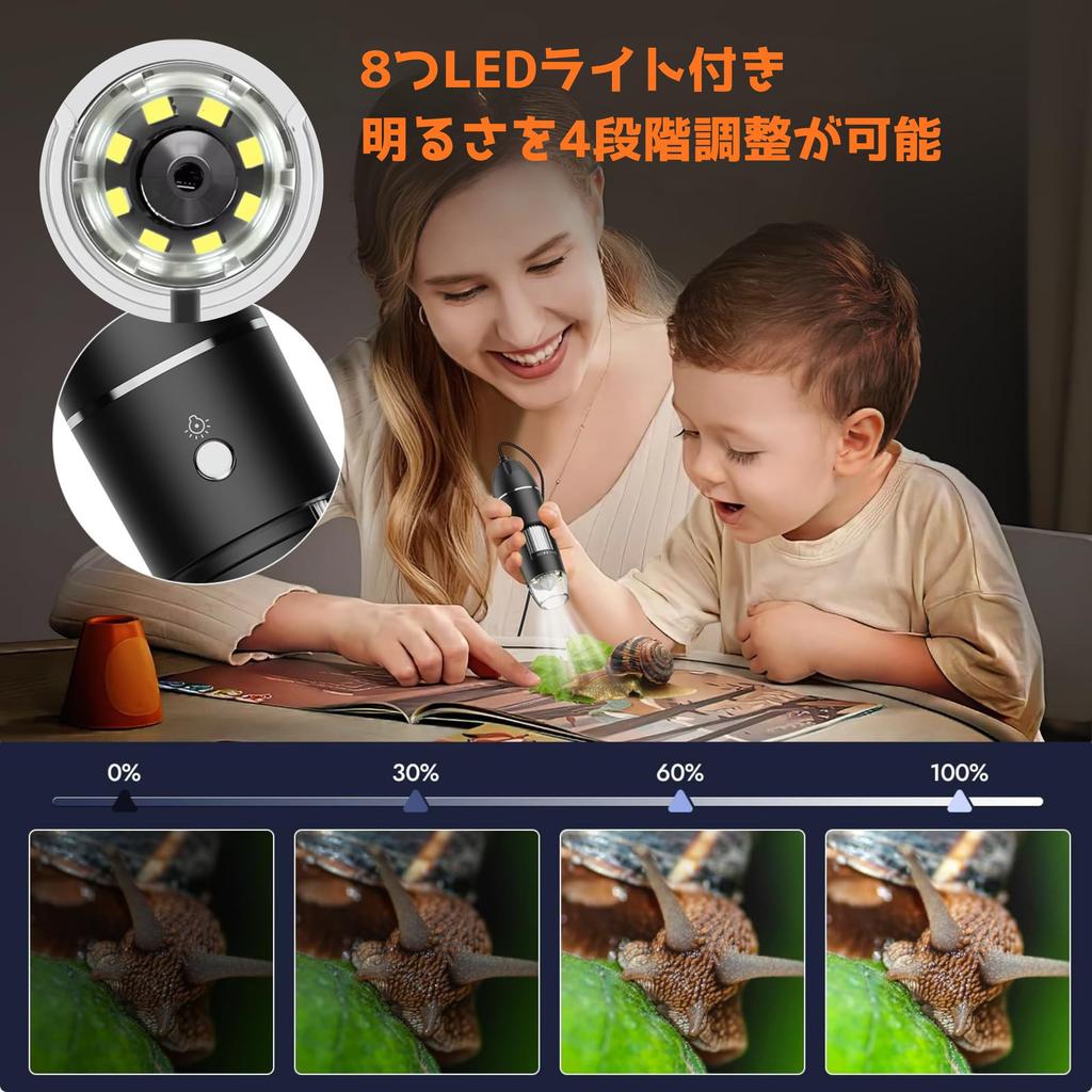 USB Digital Microscope, Handheld HD Inspection Camera with Adjustable Stand, 50x-1600x Magnification, 8 LED Lights, Compatible with iOS and Android