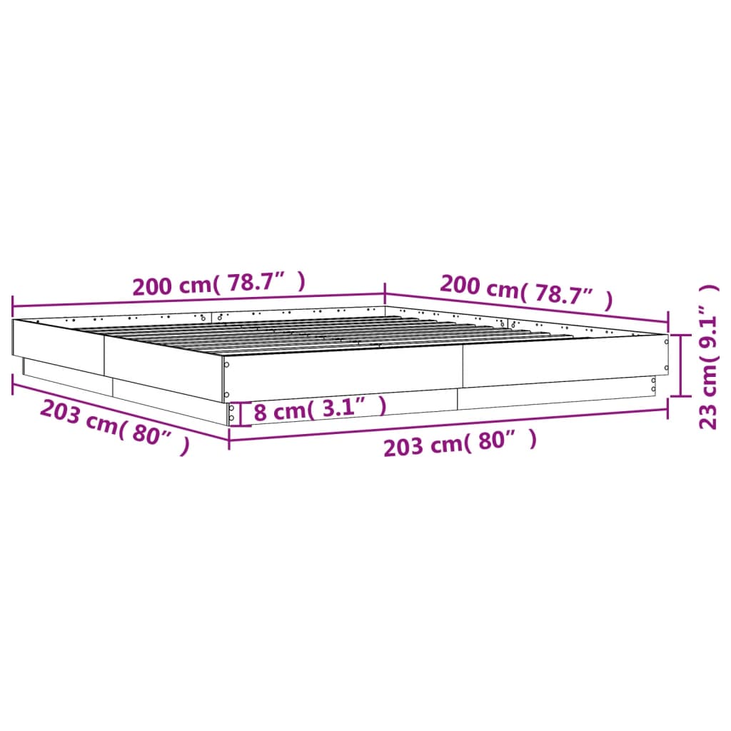 LED Bed Frame in White 200x200 cm