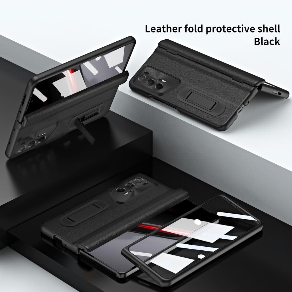 For Honor Magic V2 RSR Porsche Design Case Hinge Protection Leather+PC Phone Cover with Tempered Glass Film