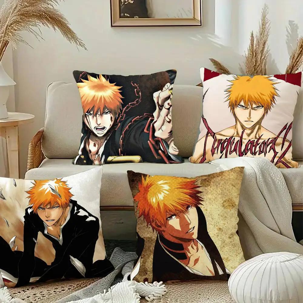 Vintage Bleach Anime Kurosaki Ichigo Kissenbezug Quadratisches Kissen Schlafzimmer Sofa Freizeit Komfort Kissen Auto Heimdekoration