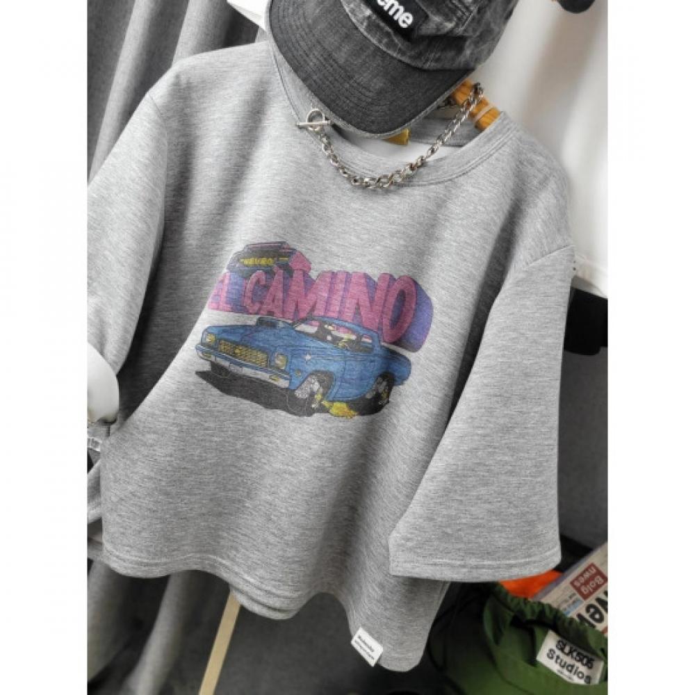 C S In The Room Elka prInTIng Label paTCh Semi Crop T ShirT 3Color