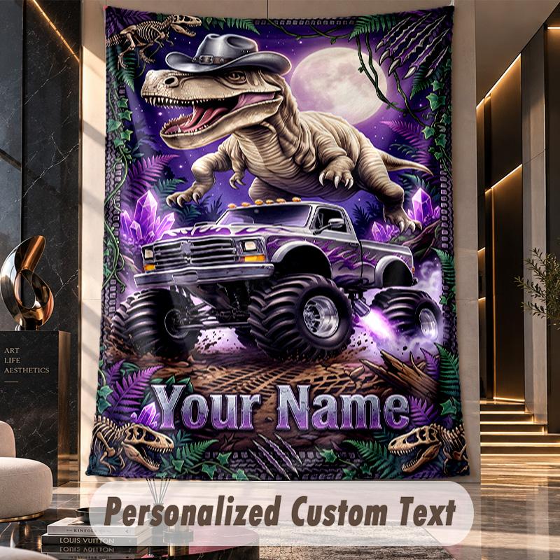 Monster Truck (14) Theme Custom Tapestry Personalized Custom Name Text Wall Hanging Tapestry Home Decor Background Cloth