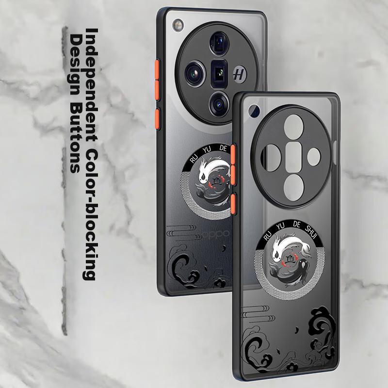 Phone Case for OPPO Find X7, Shockproof Silicone Upgraded Lens Full Protection Cartoon Graffiti Trendy Contrasting Colors - Fish in Water