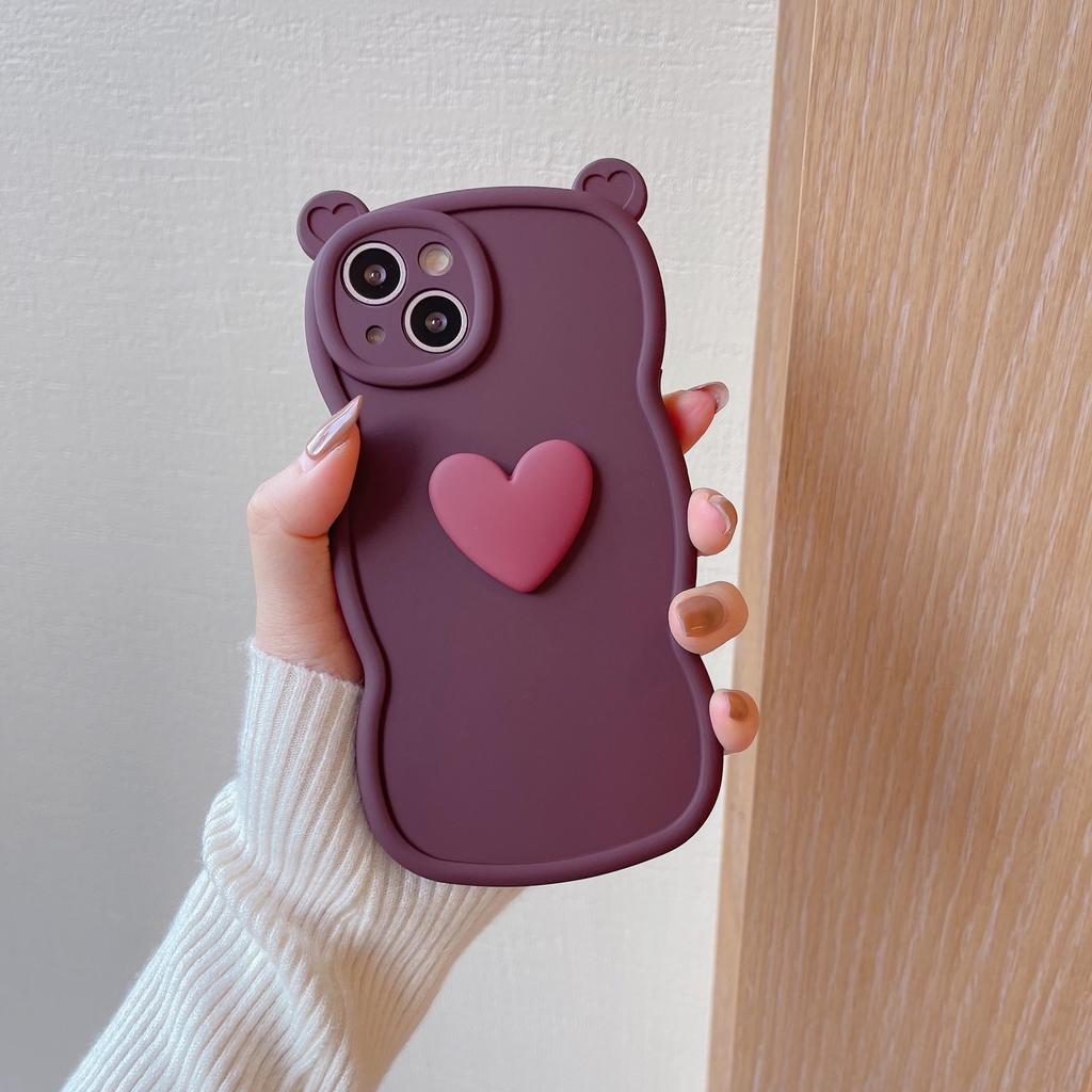 Bear Ears 3D Heart Compatible with iPhone 16 Pro Max Apple 17 Phone Case 15/14 Matte Soft Case