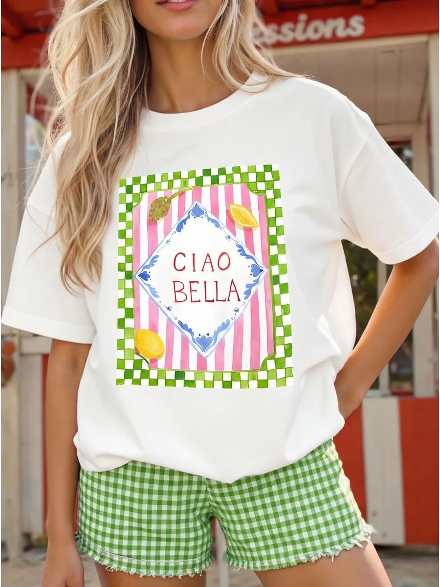 Oversized thick printed summer ciao bella T-shirt L
