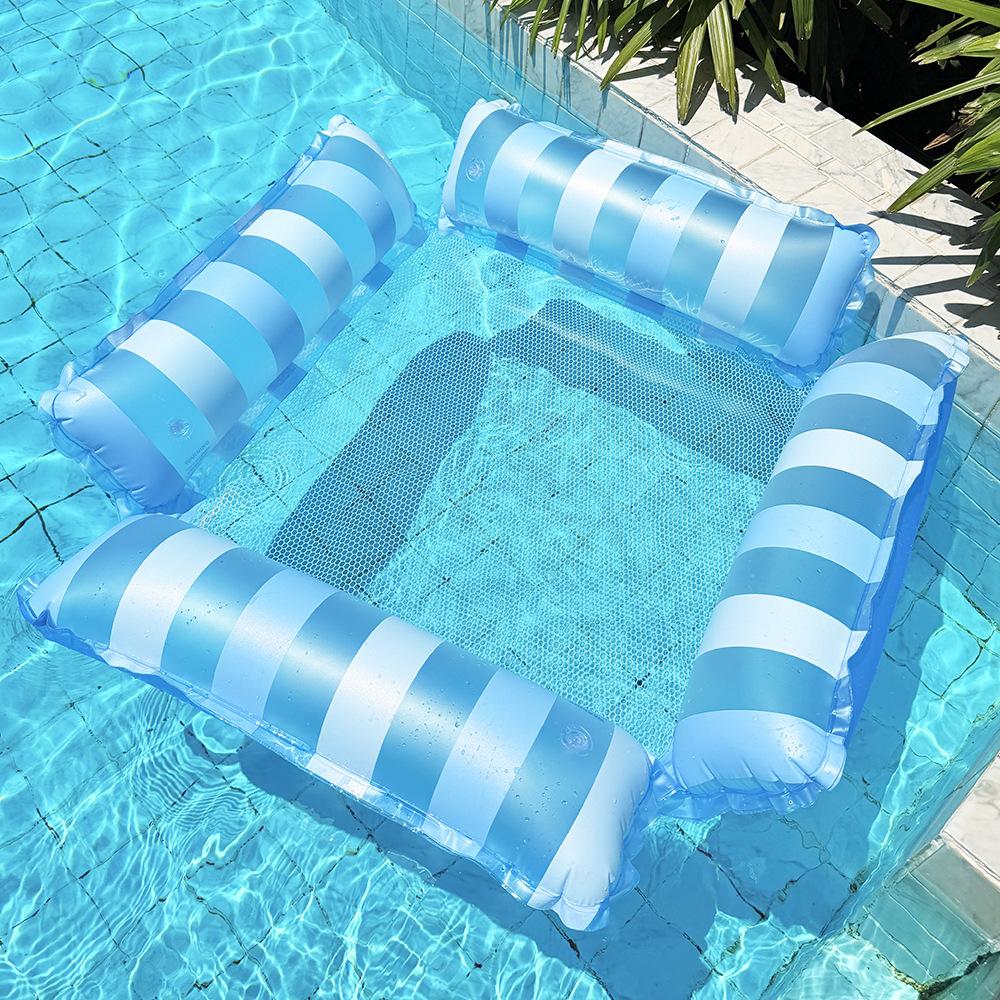 Inflatable Pool Float Lounge Chairs with Glitter Glitter Mesh Water Lounge Hammock Air Mattress Party Floating Bed