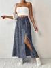 European & American Holiday Floral Print Midi Skirt with Slit