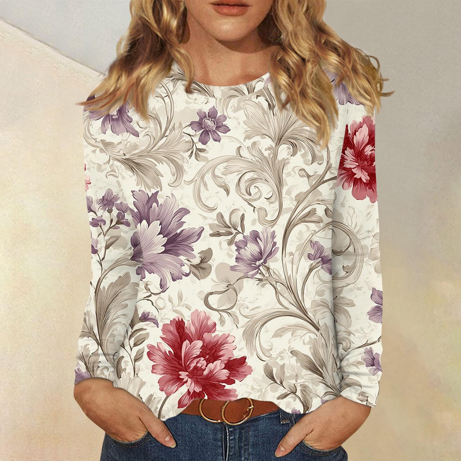 

Женский модный пуловер с цветочным принтом и длинными рукавами L