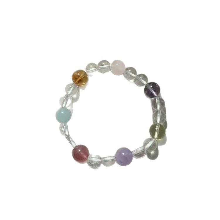 Colorful candies are natural treasures10mm Women's bracelet with aquamarine, amethyst, pink citrine, yellow citrine, and strawberry crystal,