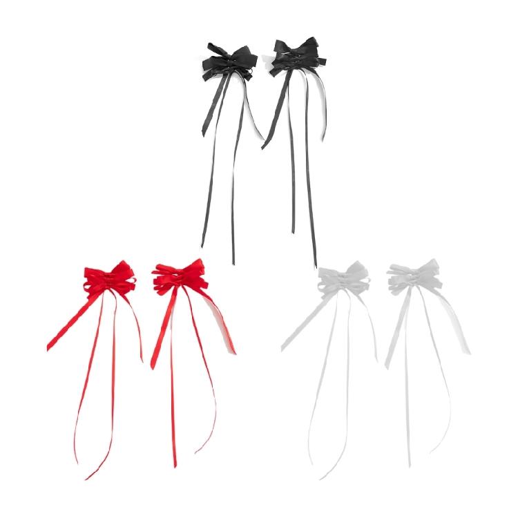 Stylish Long Ribbon Earrings Trendy Rose Knot Earrings with a Playful Long Ribbon Accent Ear Drop Accessory