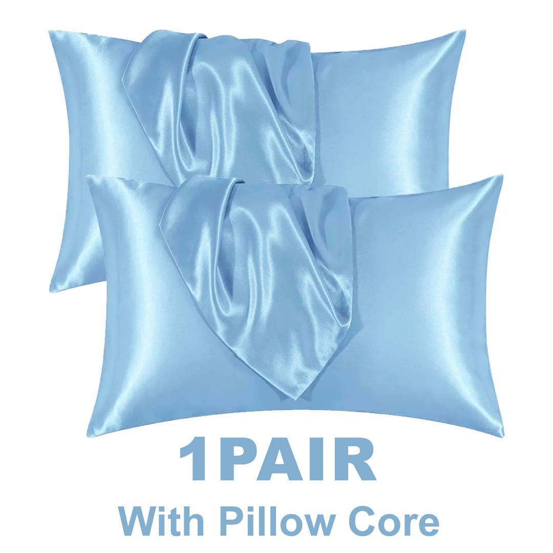 Anti Frizzy Satin Silk Pillowcase 2 Pack for Hair and Skin Cool Ice Silk Standard Size Covers Luxury Bedding No Pillow
