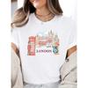 With London Phone Booth Design Breathable Summer Casual Attire Women's Graphic Print Tshirt Short Sleeve Round Neck Soft Tops