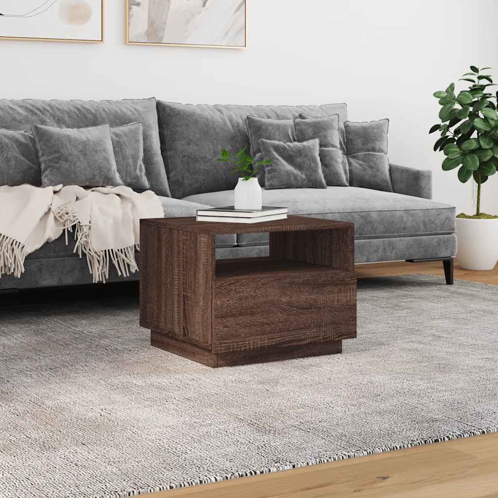 LED Coffee Table In Brown Oak Look 50 X 49 X 40 Cm