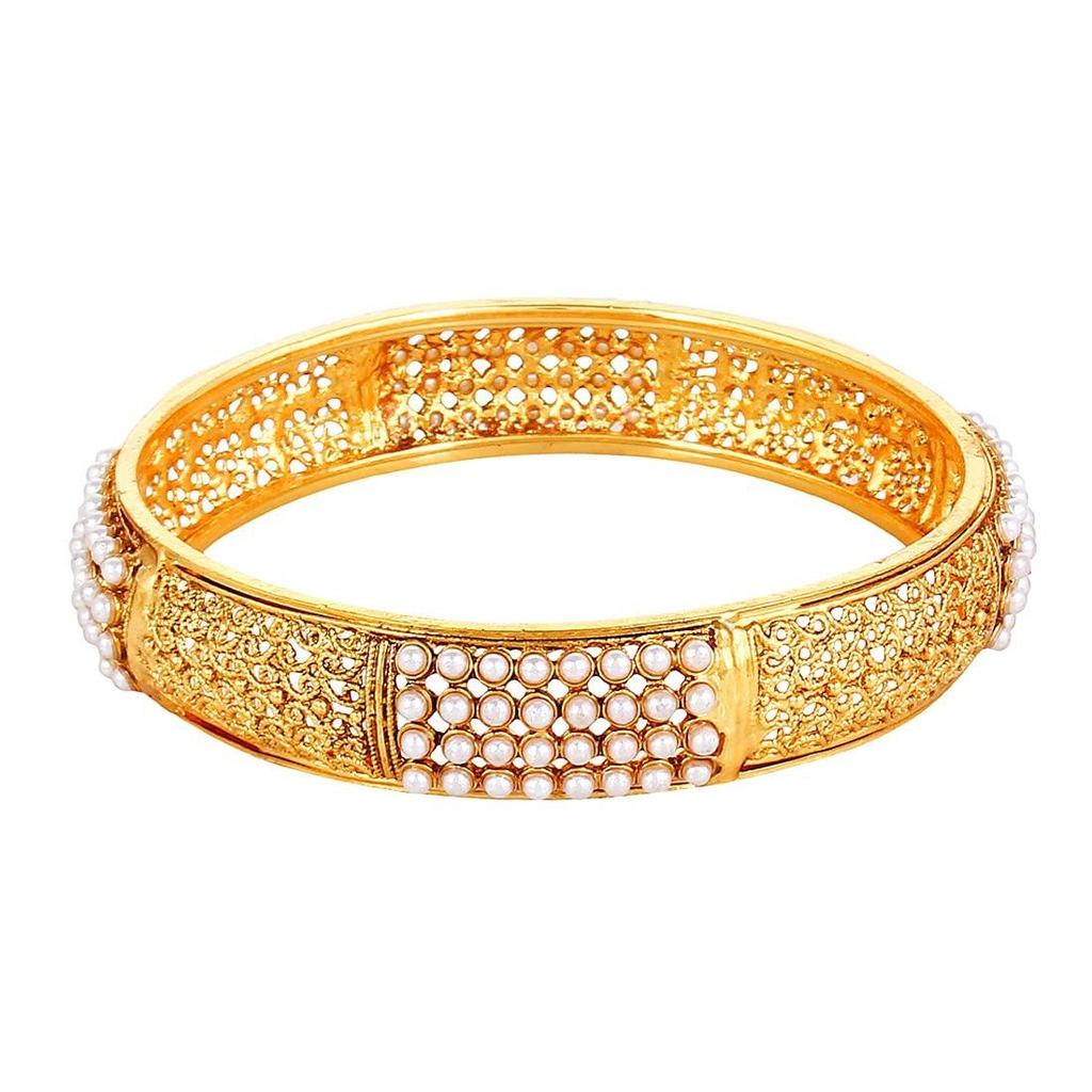 Traditional Gold Plated Pearl Studded Bracelet Bangles Set for Girls and Women
