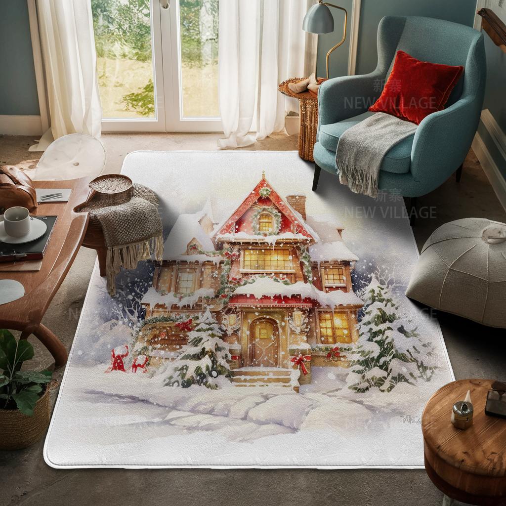 House Entrance Carpet Home Door Mat Living Room Bath Foot Bathroom Non-slip Water Absorption Rugs Bath Merry Christmas Winter