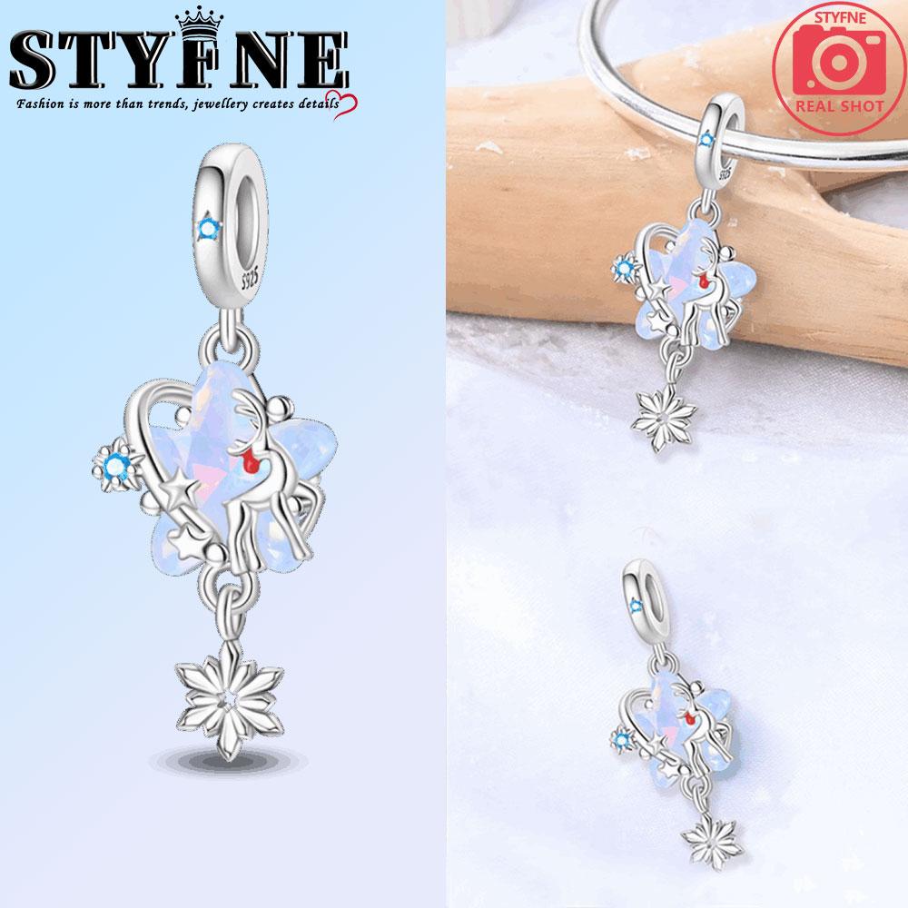 Charms Perles Flocon de Neige Bleu Cuivre Hiver Noël Ruban Convient Bracelet Original Collier Bijoux Fins Femmes Cadeaux Bricolage