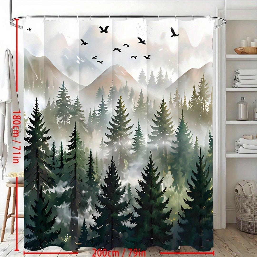 Шторка для душа «Туманная гора»: Окунитесь в безмятежный дизайн, мягкую ткань и природную атмосферу для вашей спокойной ванной комнаты 90x180cm