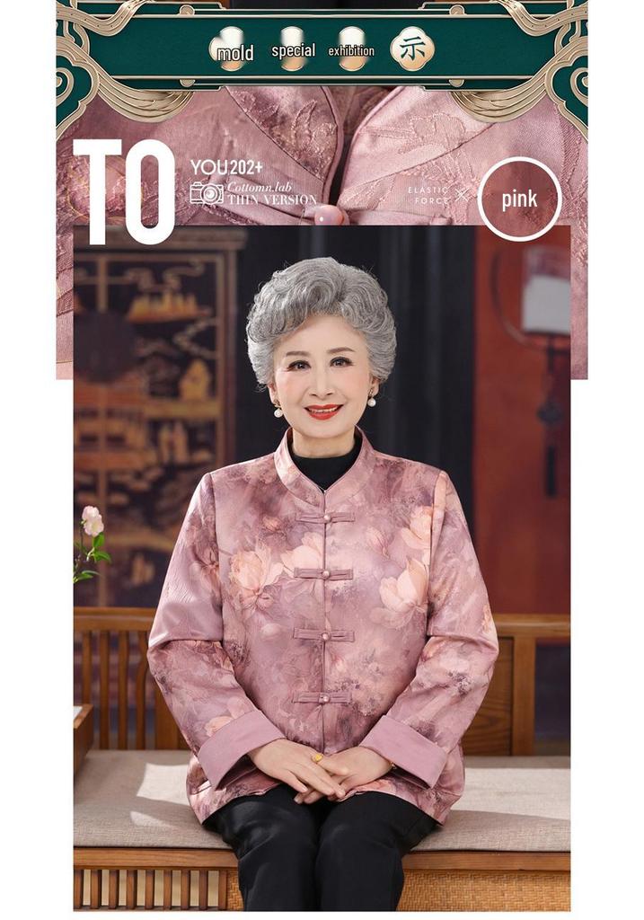 Stylish Spring Autumn Chinese Jacket for Middle-Aged Women: 60s-70s Versatile Long Sleeve