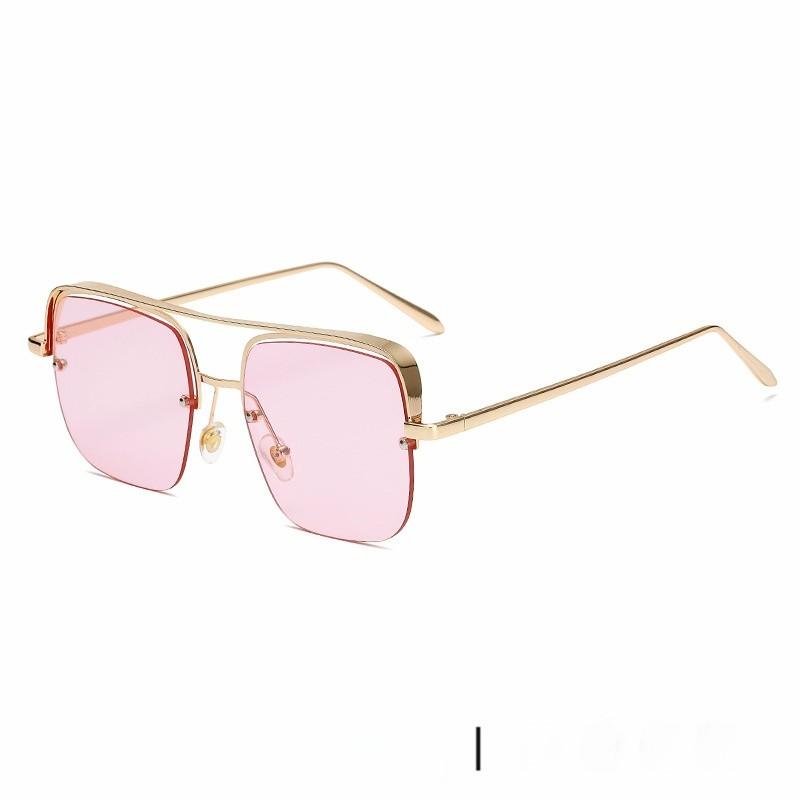 Half Frame Square Ocean Glasses With Pink Lenses For Fashionable Outdoor Wear