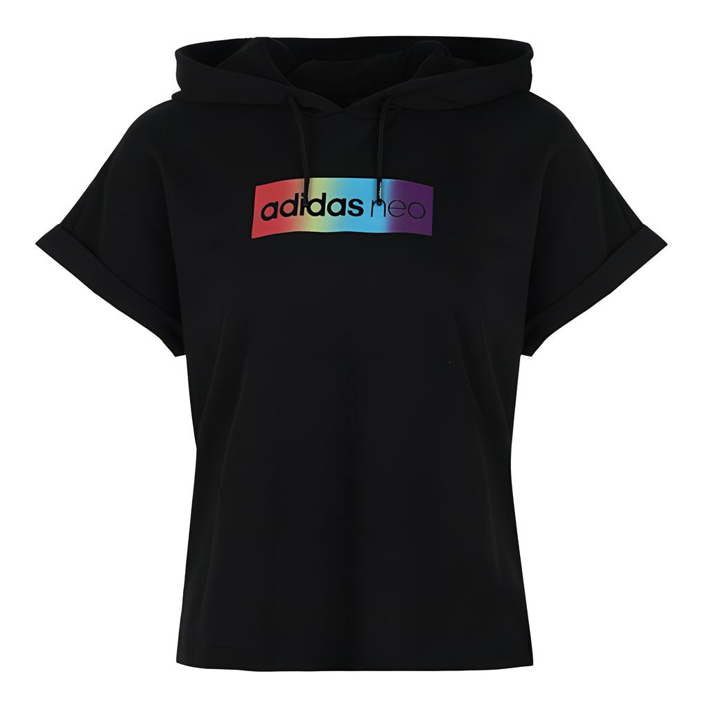 Adidas Neo W Cs Rnbw Hd Simple Letter Hoodie Short Sleeve Sweatshirt Women Hoodies Black FK9960