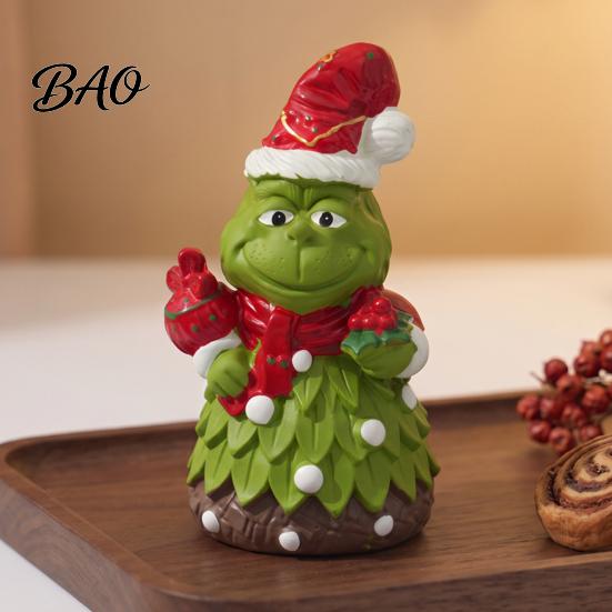 Decorative Resin Crafts Christmas Green Monsters Ornament with Santa Hat And Scarf, Frog Party Supplies Figurine for Home Decoration, Outdoor