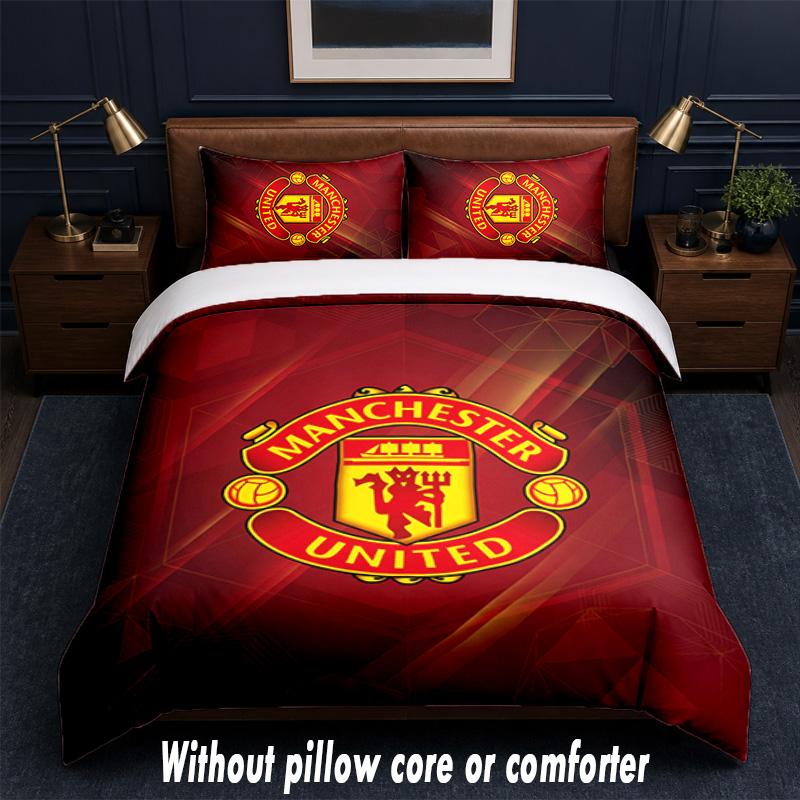 Manchester United Diseño Juego de Cama Ropa de Cama 1 Funda Nórdica + 2 Fundas de Almohada Suave Transpirable Ropa de Cama para el Hogar