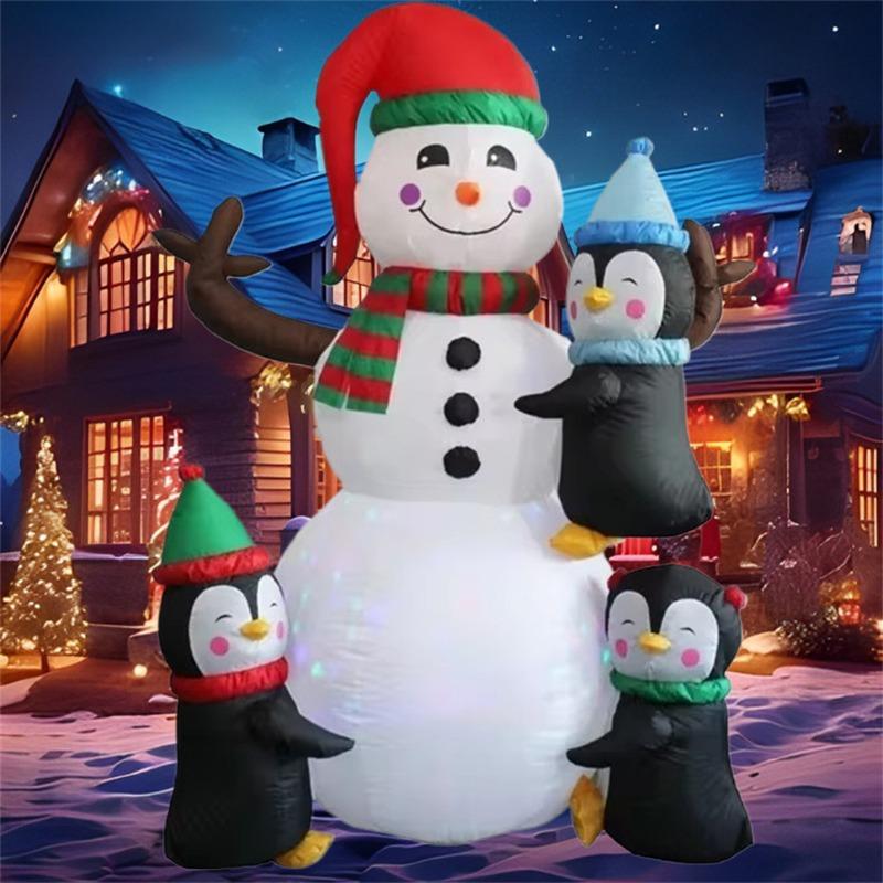 Inflatable Toy Penguins Hug Snowman Christmas Inflatable Model Luminous Inflatable Model Christmas Atmosphere Decoration Model