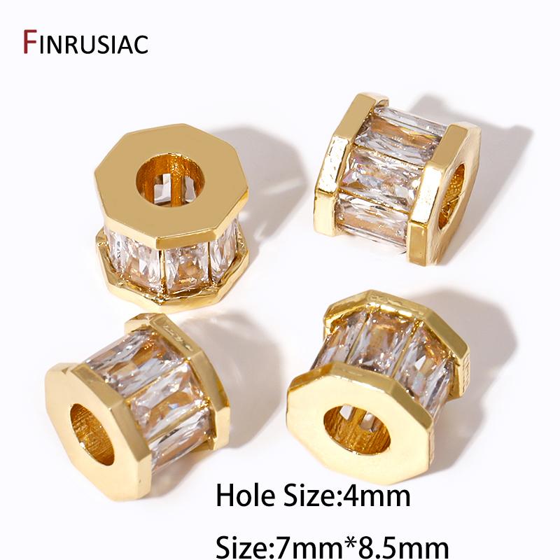 

High Quality 18K Gold Plated Brass Cylinder Barrel Shape Spacer Beads,Zircon Bracelets Beads Jewelry Making DIY Accessories 1 piece