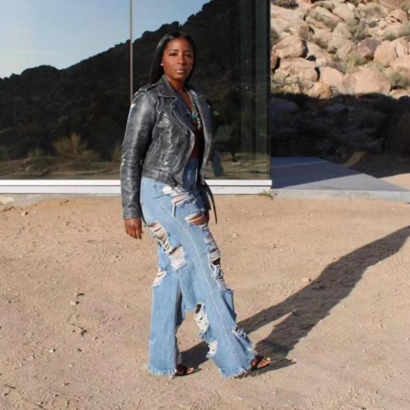 Broken Jeans Women's Street Fashion Fringe Micro-large Pant