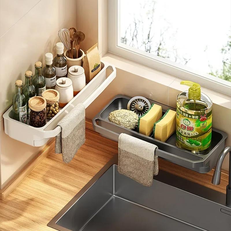 Drain Rack Kitchen Sink Organizer Self-Draining Shelf Sponge Holder Dishcloth Faucet Storage Soap Drainer Kitchen Accessories