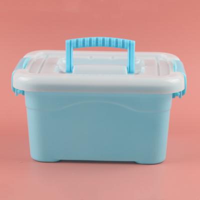 Große Aufbewahrungsbox aus Kunststoff mit Deckel, tragbare transparente blaue Box, Kinderspielzeug, Studenten-Schreibwarenbehälter, Kosmetik-Sortierbox