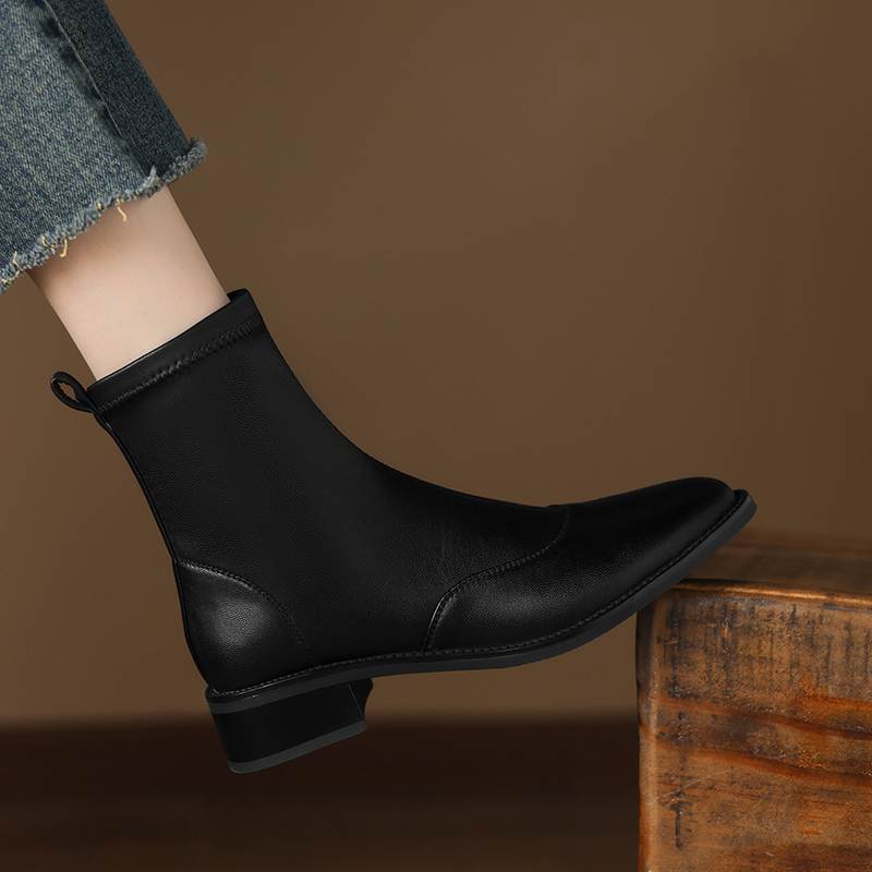 Krazing Pot Microfiber Round Toe Thick Heels Chelsea Boots Size 42 Zip Beauty Lady Women Stretch Ankle Boots