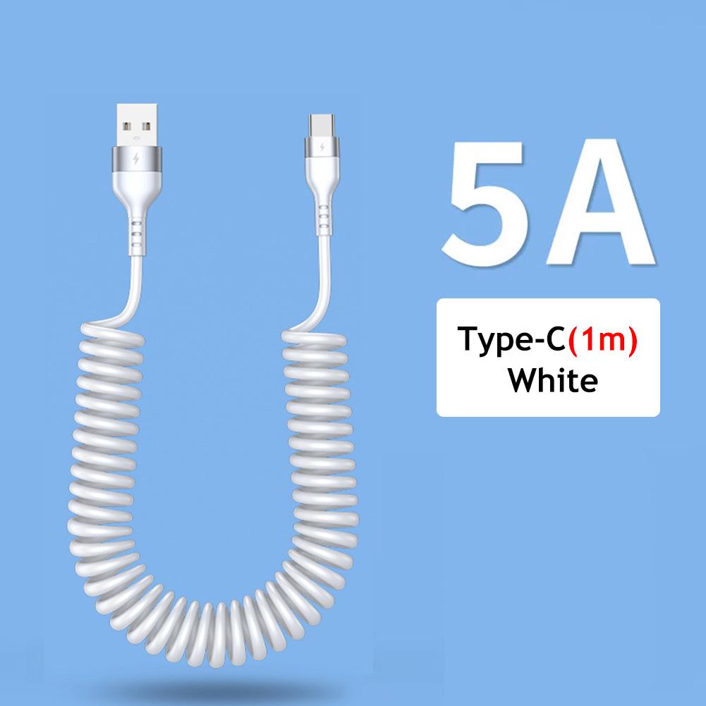 66W 5A USB Type C Data Cable 3A Micro USB Spring Pull Telescopic Fast Charging Cable for Android Phone Accessories Car USB Cable