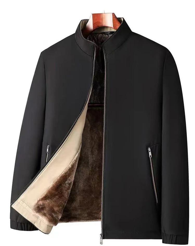 Winter-Graphit-Samt-Stehkragenjacke für Herren - Business-Casual-Stil für mittleres und älteres Alter