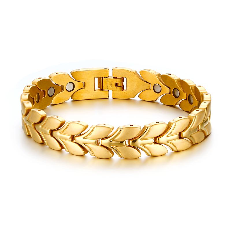 Bracelet Magnétique Doré Vinterly pour Homme Bracelet à Maillons Chaîne de Blé en Acier Inoxydable Bracelets Énergie Santé Charme pour Hommes Femmes