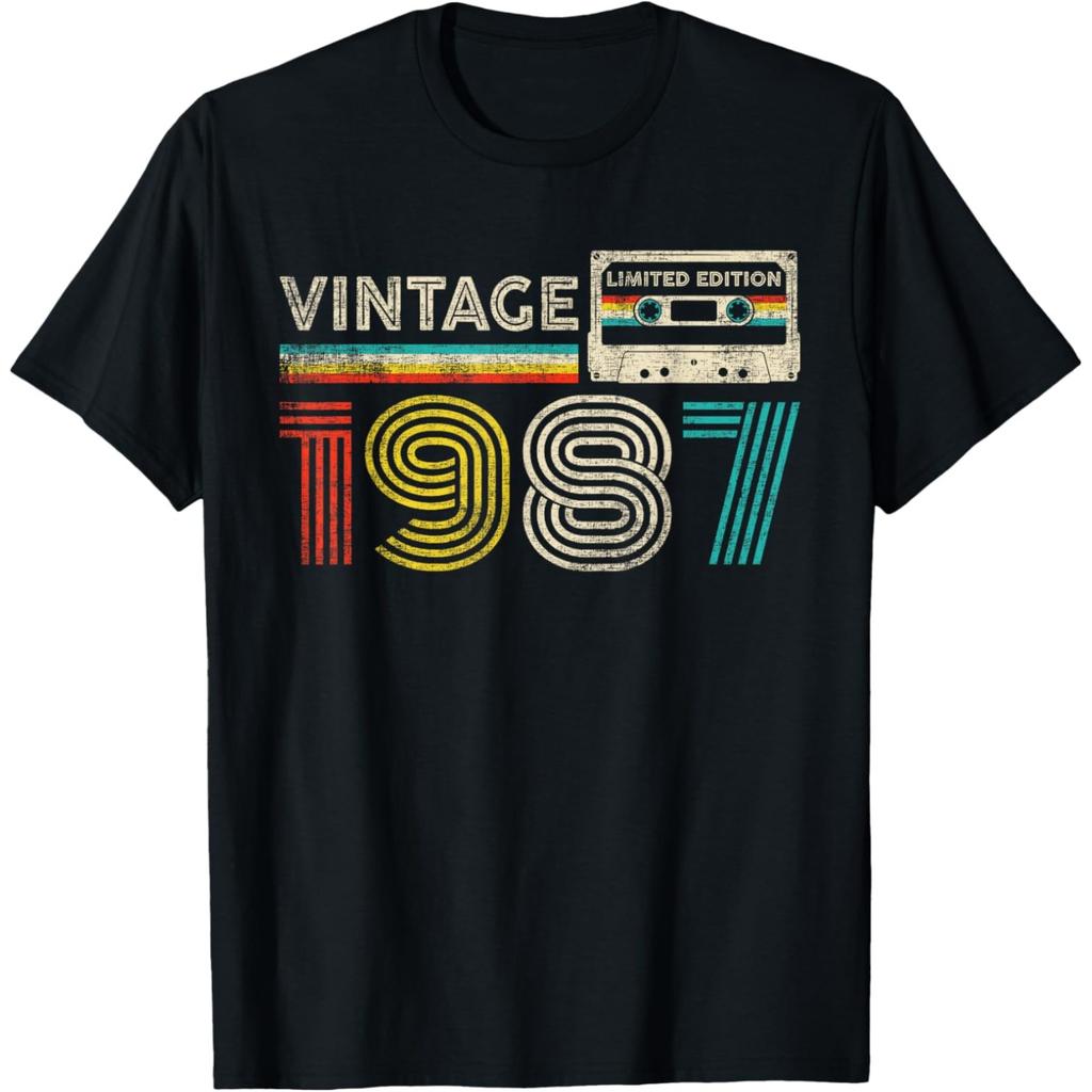 Vintage 1987 Classic Birthday 1987 Cassette Tape T Shirts Humor Streetwear Tee Shirt Short Sleeve Unisex Loose Clothing