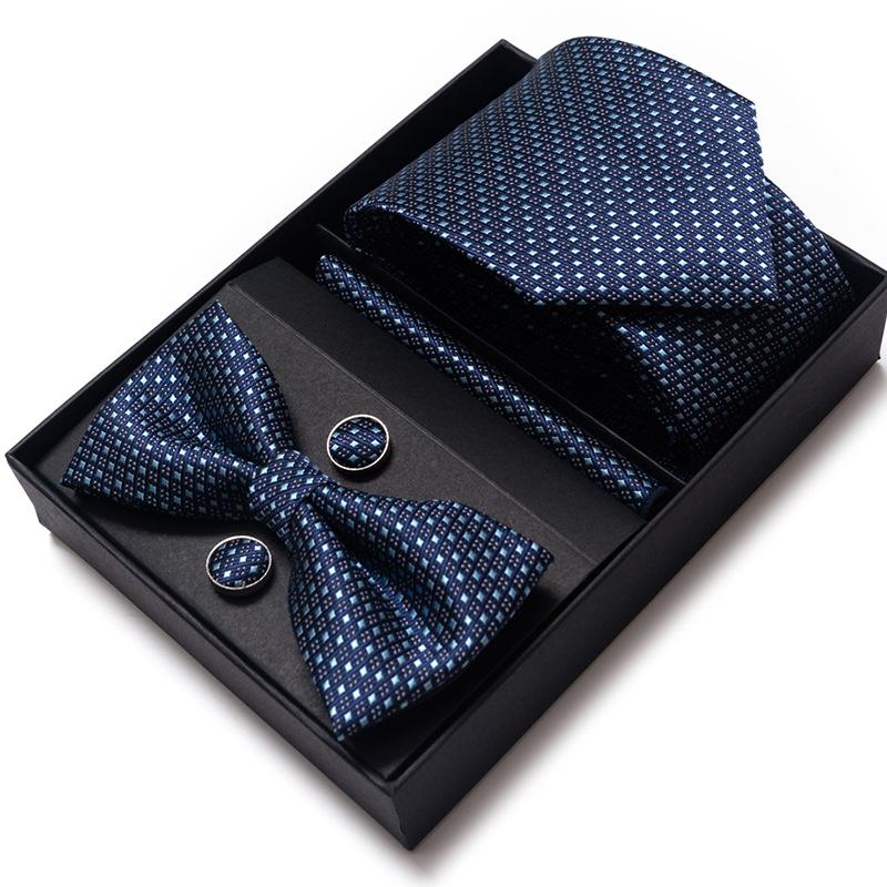 Men'S Business Dress Party Tie Gift Box Fashion Tie Square Scarf Combination Set Tie Bow Tie Set